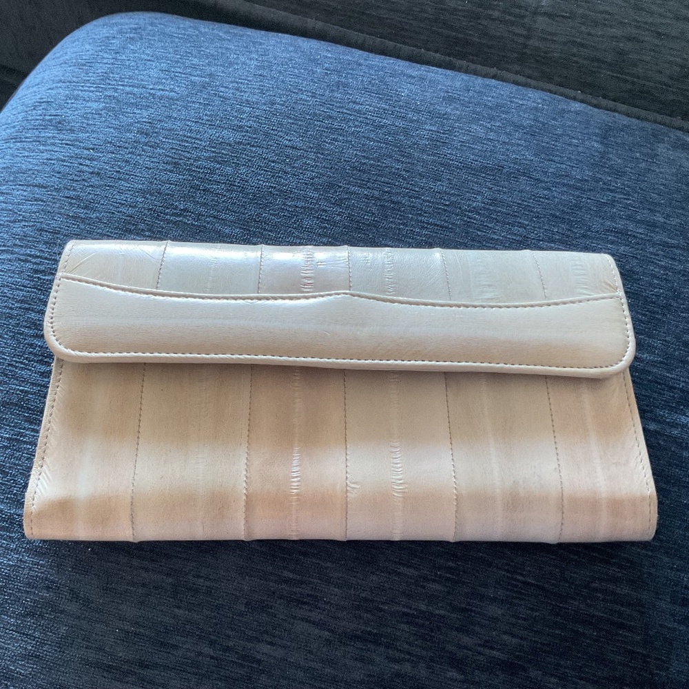 Genuine Eel Skin Ivory Wallet, Clutch, Billfold